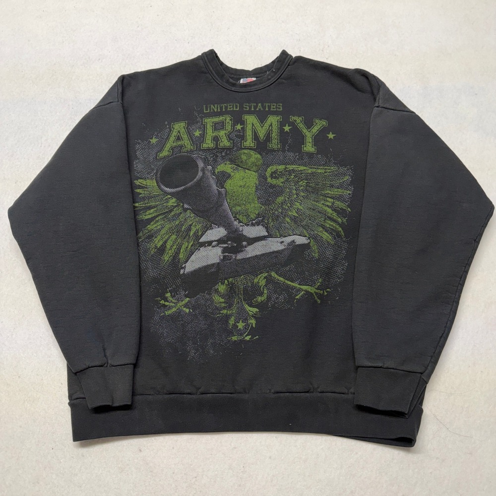 Vintage US Army Sweatshirt Graphic Tank Eagle USA Made Cotton Black Mens Size M - Picture 1 of 12